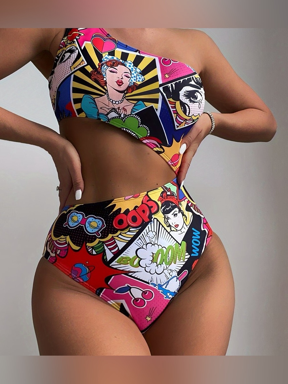 SHEIN Retro Pinup comic style graphic cartoon one piece swimwear